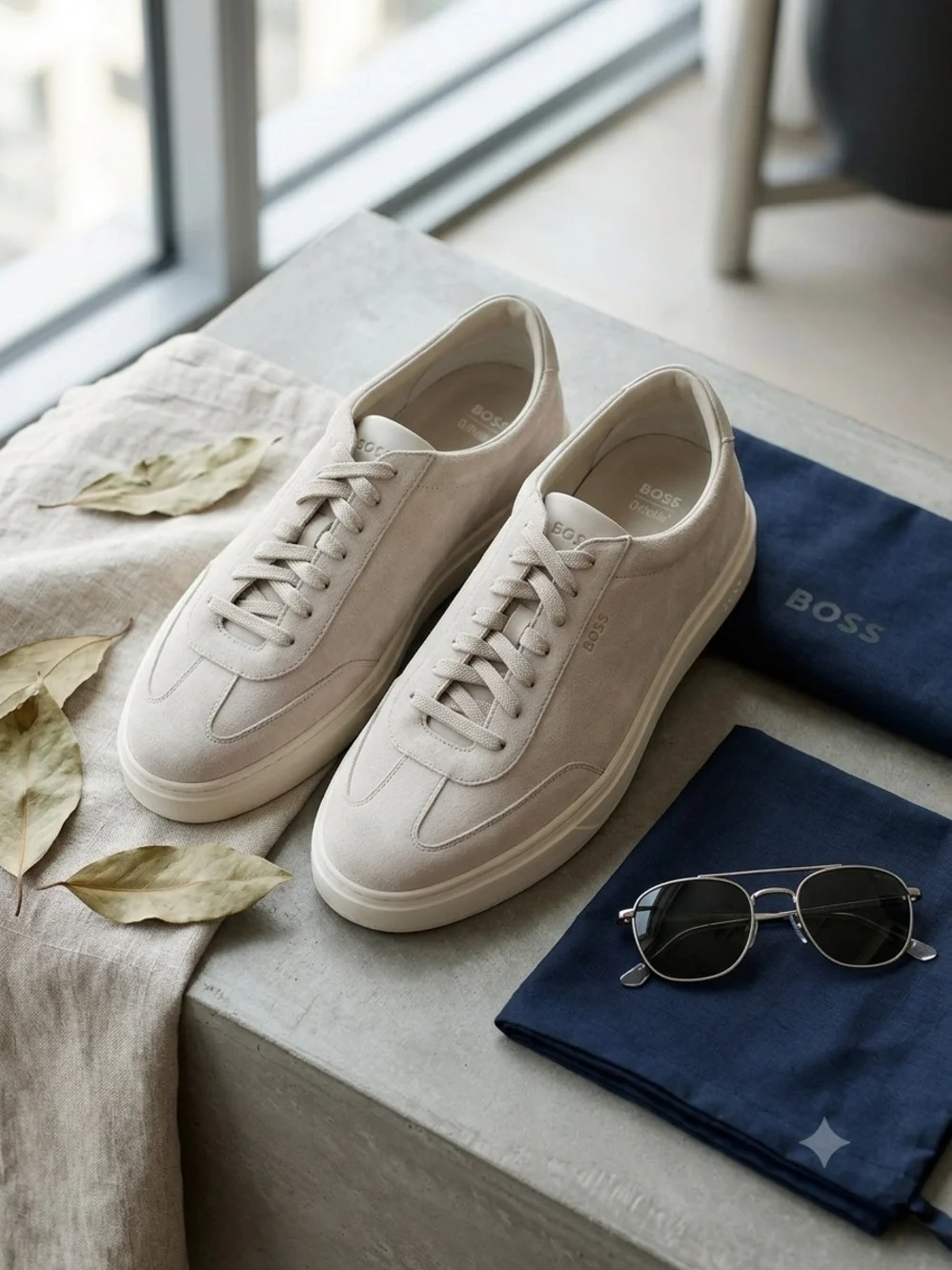 Boss Men's Suede Sneakers in Light Beige